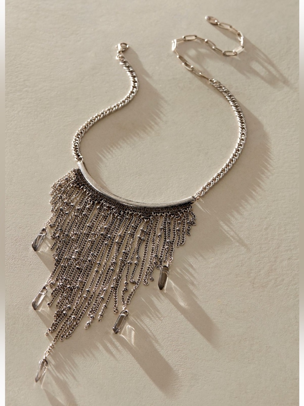 Free People Twilight Drift Chain Fringe Crystal Adjustable Choker Necklace NWT